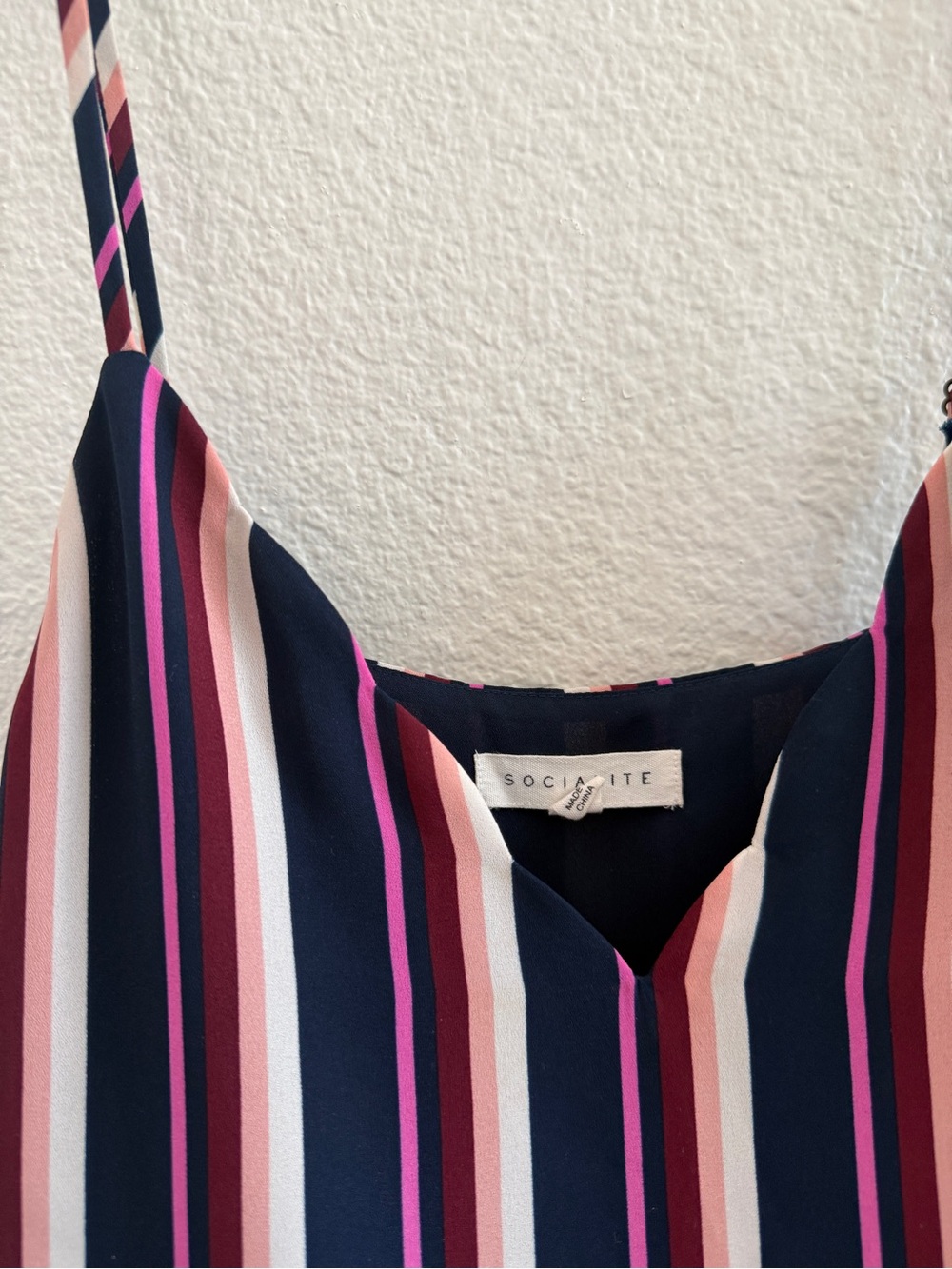 Socialite Navy, Pink & Cream Striped Spaghetti Strap Cami with Scalloped Details - Picture 4 of 9